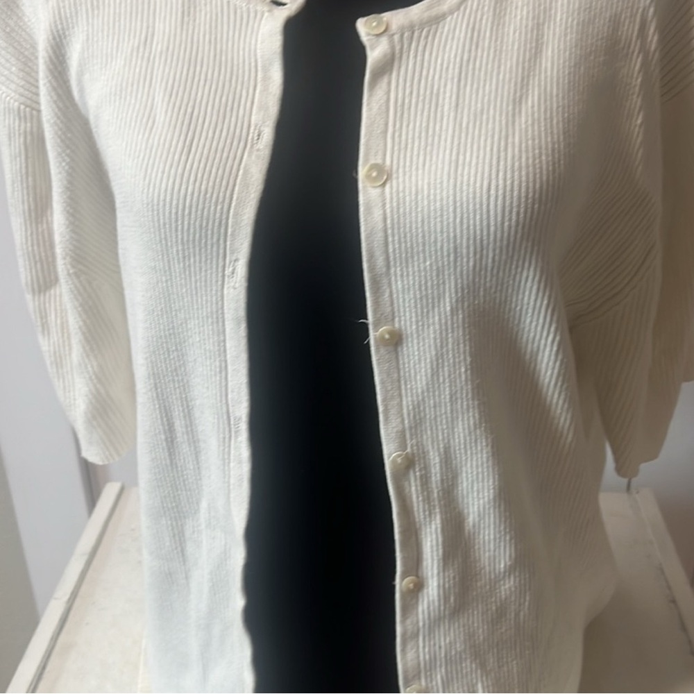 Talbots Cream Ribbed Cardigan - Picture 3 of 4
